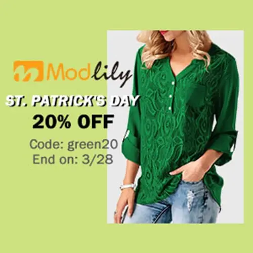 St. Patricks Day 20 Off Sitewide Modlily